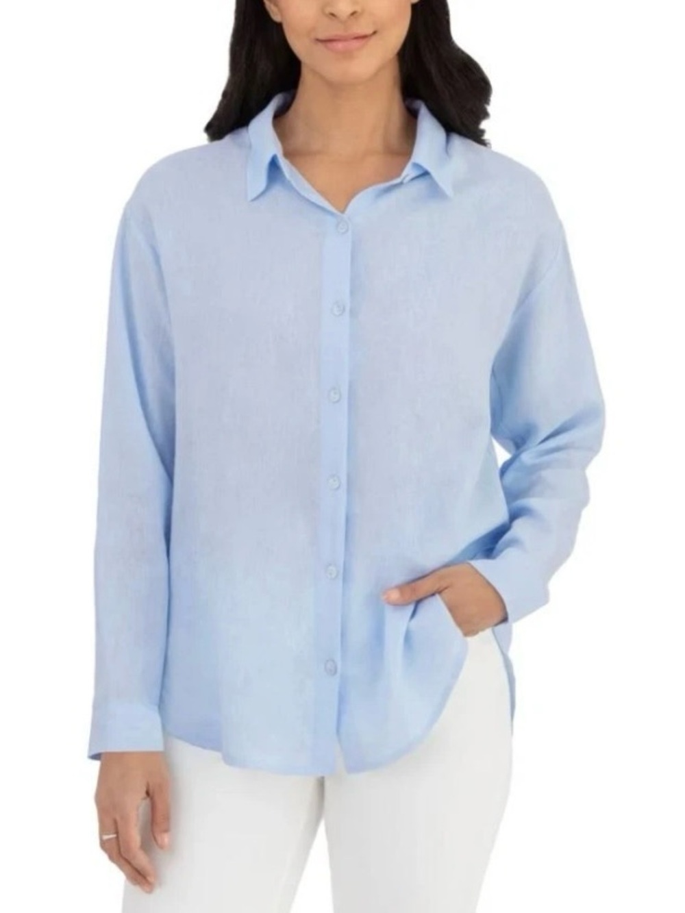 BlankNYC NWT Linen Blend Button Front Oversized Shirt Blue S